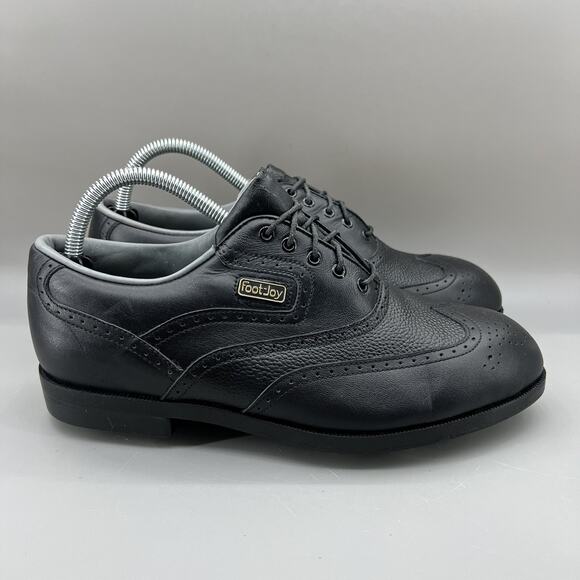 Footjoy DryJoys Spiked Golf Cleats Men Size 8 M Black Brogue Wingtip Lace Shoes